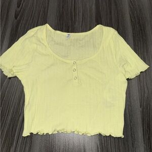 BP Women’s Top Size XS Yellow Lemonade Pointelle Rib Short Sleeve Henley Crop